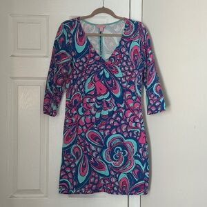 Lilly Pulitzer Dress Womens Small Clarke French Terry Brewster Blue Reel Me In